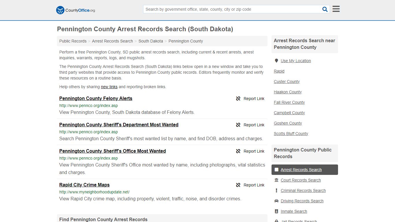 Pennington County Arrest Records Search (South Dakota) - County Office