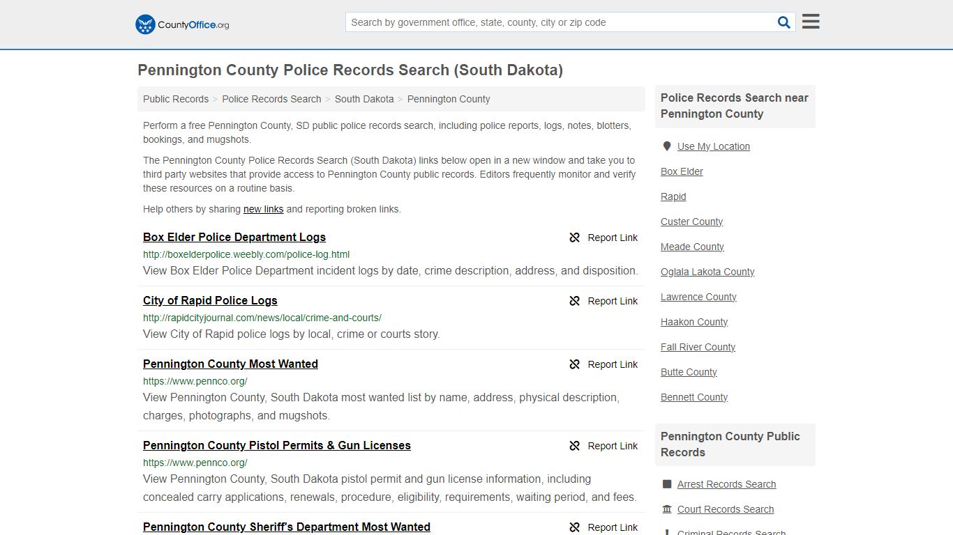 Pennington County Police Records Search (South Dakota) - County Office